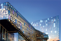 Harpa - Reykjavík concert hall and conference centre Facade Olafur Eliasson - with Variotrans Colour effect glass